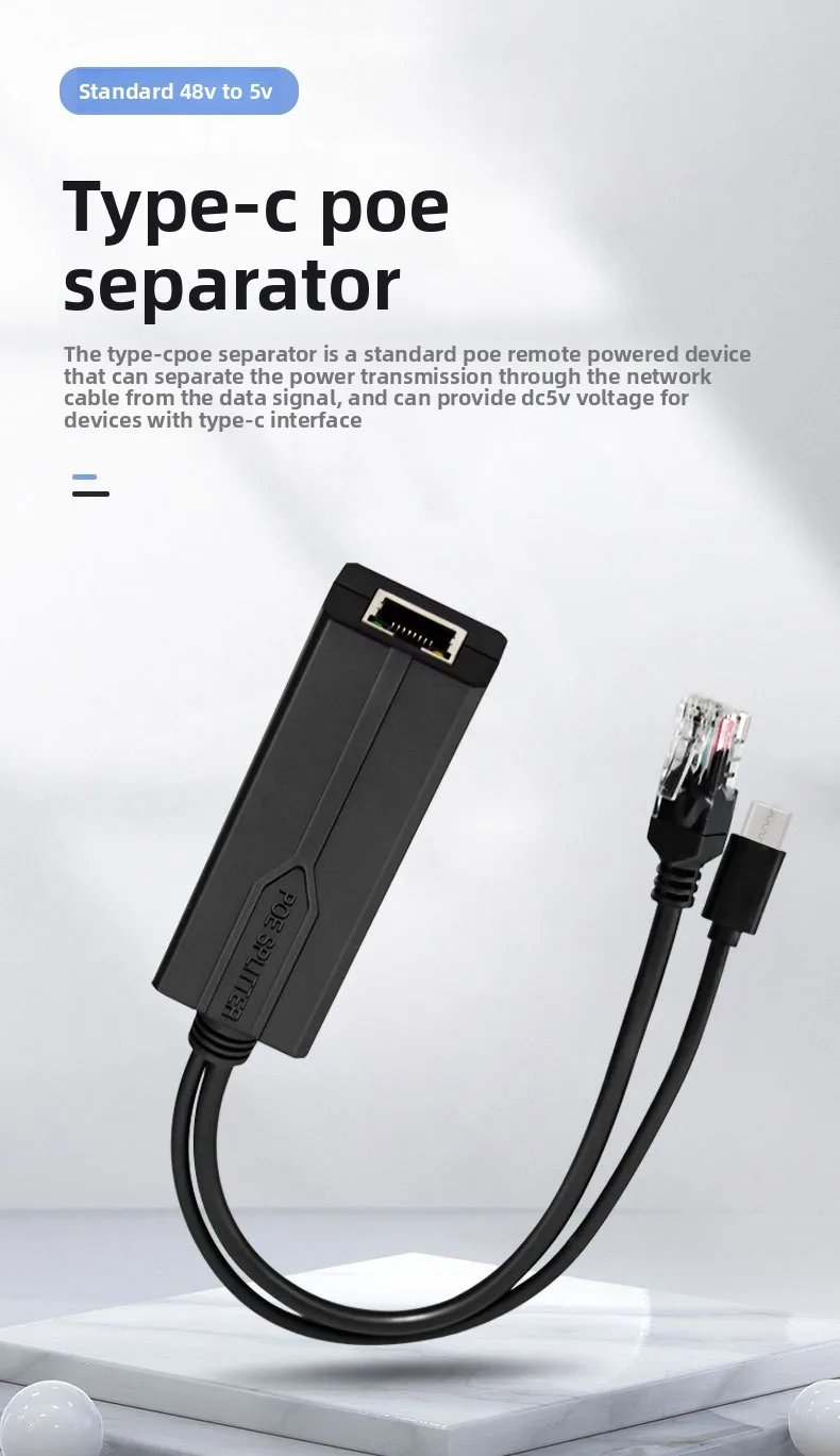 

Гигабитный разветвитель POE от 48 В до 5 В с выходом Micro USB/Type-C, источник питания инжектора 100 Мбит/с/1000 Мбит/с для камер POE
