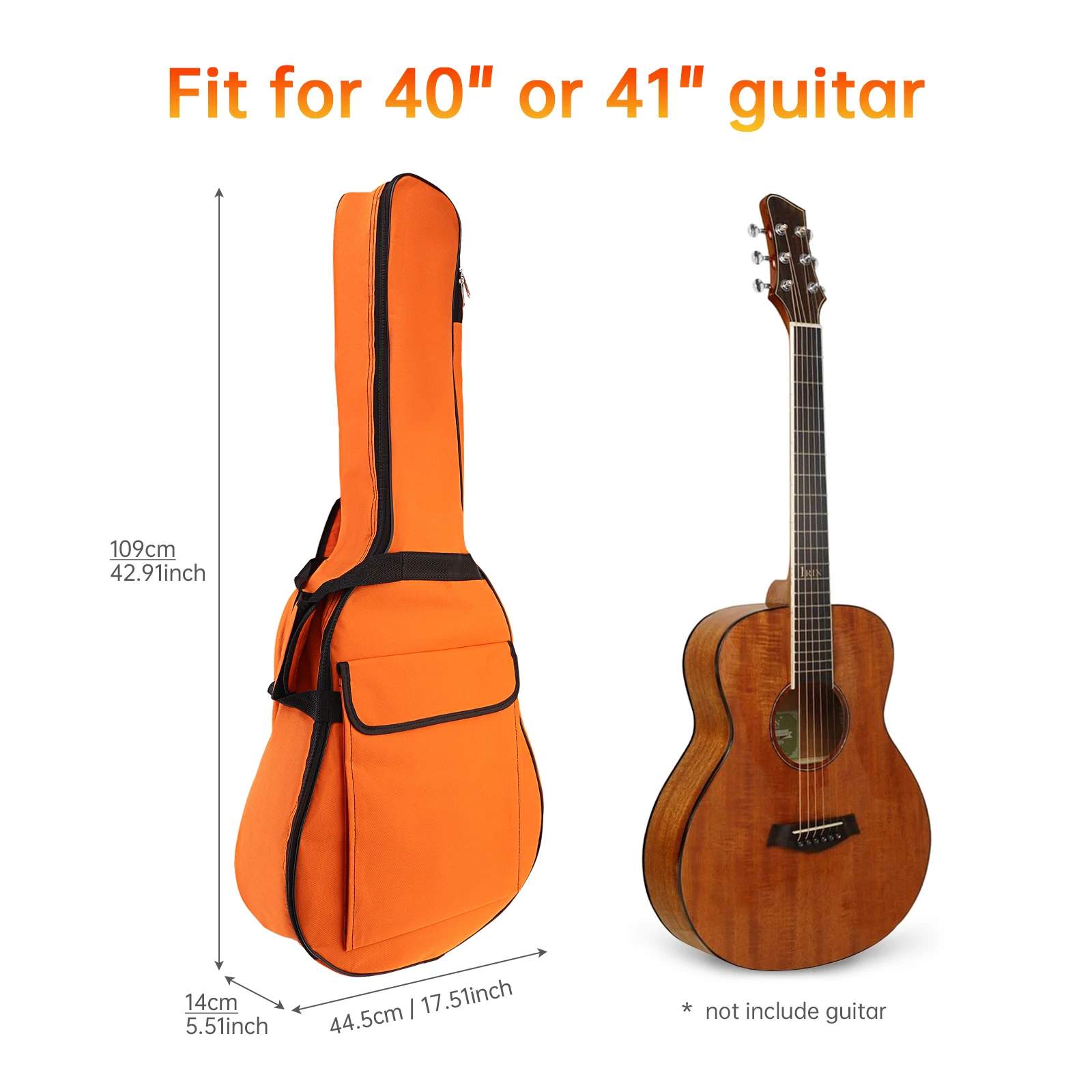 40/41 Inch Padded Water Resistant Orange Acoustic Guitar Bag, Adjustable Shoulder Strap Guitar Gig Case