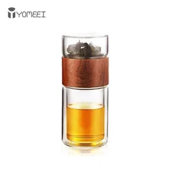 YOMEEI 240ML Tea Water Bottle Travel Drinkware Portable Double Wall Glass Tea Infuser Tumbler Stainless Steel Tea Filters