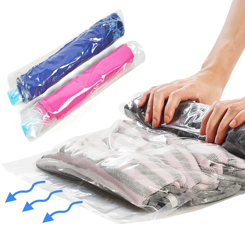 New Clothes Compression Storage Bags Hand Rolling Clothing Plastic Vacuum Packing Sacks Travel Space Saver Bags for Luggage