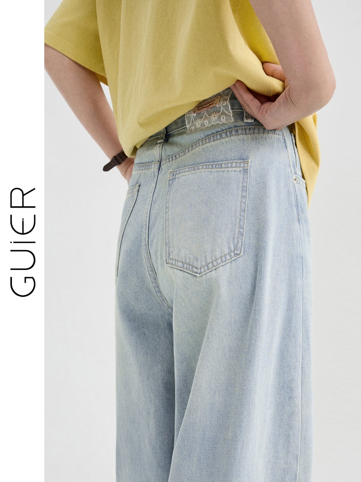 

High Waist Wide Leg Jeans Women's Summer 2026 New Loose Slimming Casual Versatile Straight Leg Pants Guci Brand Splicing Lace...