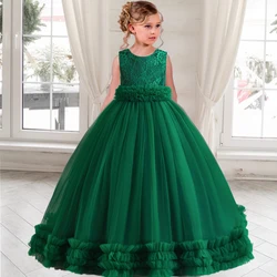 Teens Christmas Party Dress For Girls Children Costume Fluffy Green Tulle Bridesmaid Princess Dresses Wedding Prom Kids Clothing