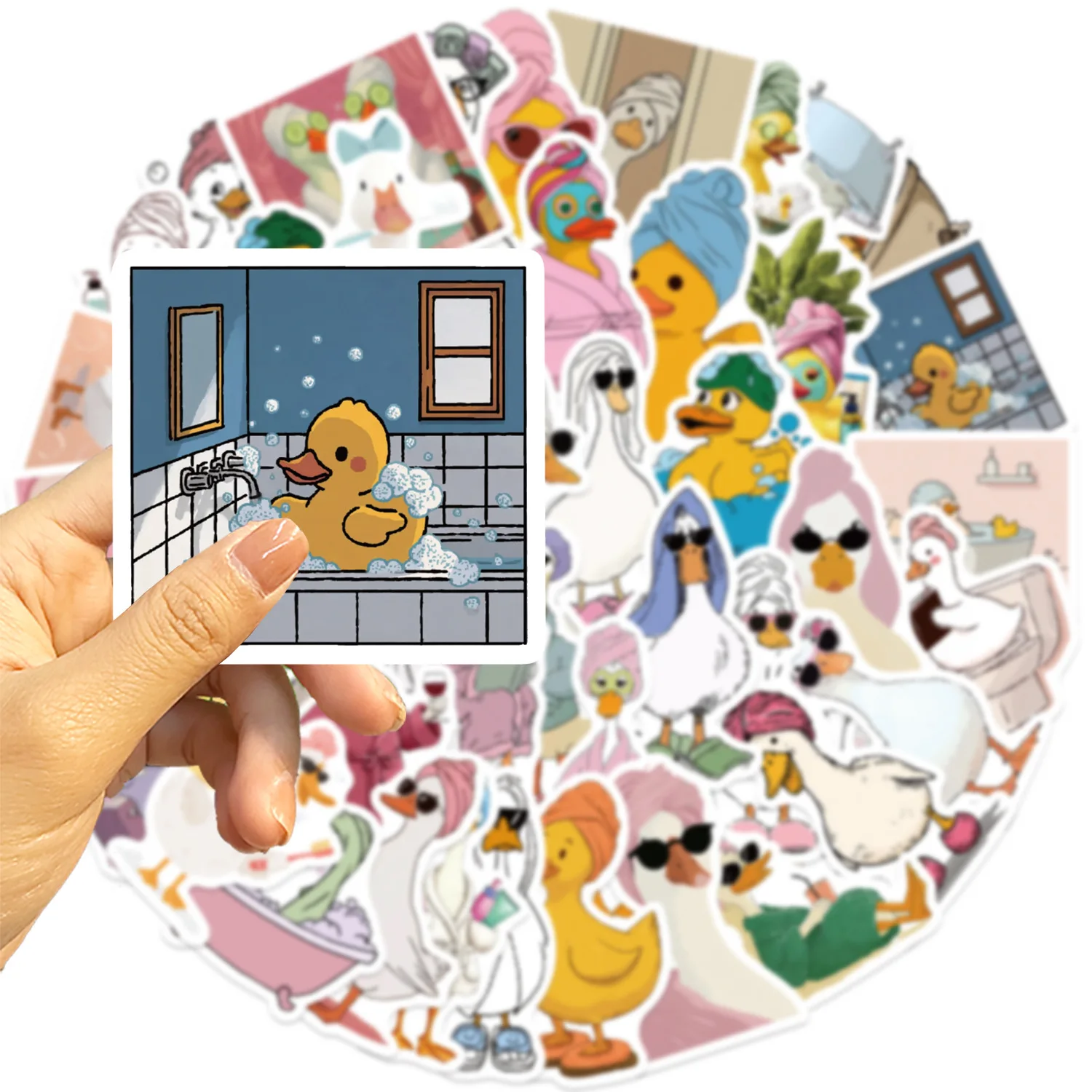 54 PCS Cartoon Duck With Hat Fun Graffiti Stickers Pack Decorate Guitar Notebook Luggage Pencil Case Removable Decals