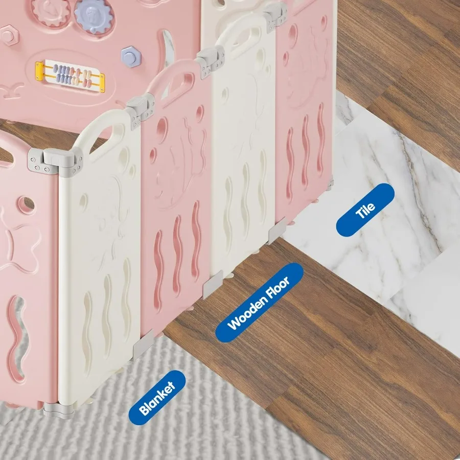 Baby Playpen Upgraded 14 Panels Foldable Fence with Game Panel and Safety Gate Adjustable Shape Portable Play Yards for Toddler