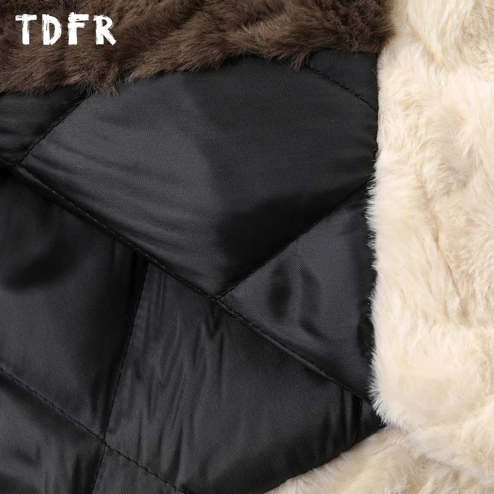 Dog Embroidery Spliced Padded Jacket Mens Retro Casual Winter Thick Lapel Long Sleeve Plush Quilted Jacket Men