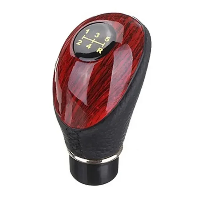 Universele schakelknop, 5-versnellingspook, handmatige schakelknop, auto-interieur van hout PU-leer voor auto's en vrachtwagens