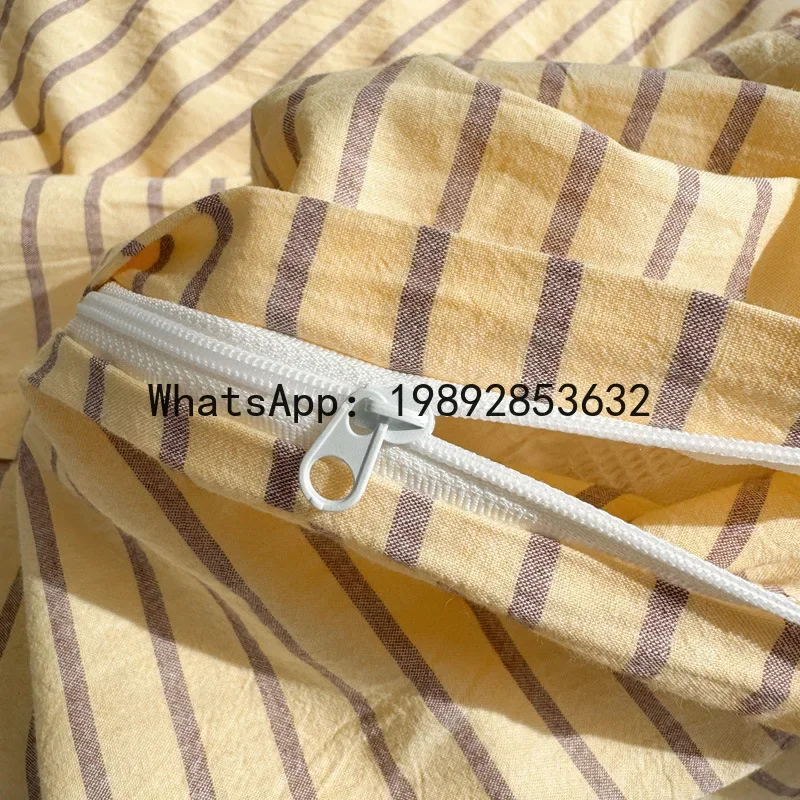 

X Xinjiang Washed Cotton Five-Color Striped Four-Piece Set Pure Cotton Bed Sheets and Fitted Sheet Vintage