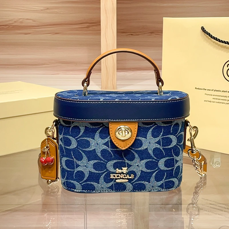 

Brand women's denim hand-held bucket bag, women's 2025 new fashionable and versatile shoulder bag, lunch box bag, crossbody bag