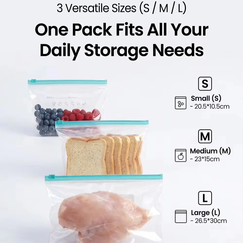 Zip Lock Food Storage Bags Thickened Self Sealing Reusable Microwave Safe Freezer Bags for Fridge Food Organizing Fresh Keeping
