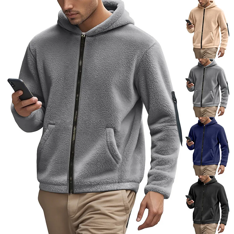 Men Hooded Coat Solid Thick Warm Jackets Zipper Full Sleeve Basic Coats Y2k Streetwear Work Casual Jacket Autumn Winter 2026