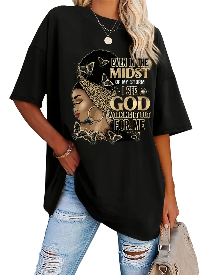 Plus Size Casual Letter Print Short Sleeve T-Shirt