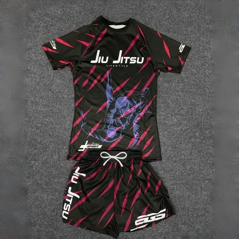 New Fast Drying Brazilian Jujutsu Fighting Suit Set for 2026, Men's Fighting T-shirt and Shorts Comfortable Two Piece Set
