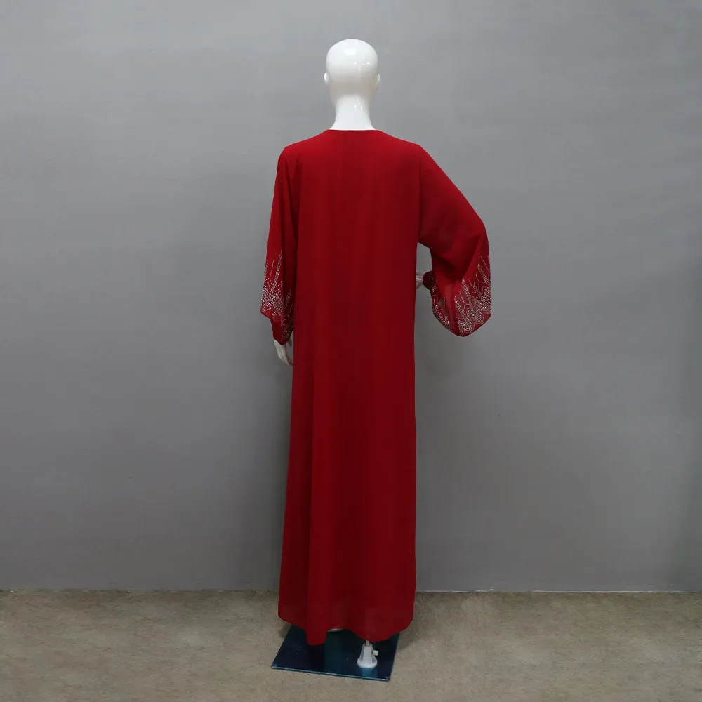 2024 Dubai Abaya Autumn Fashion Muslim Long Sleeve V-neck Party Evening Maxi Dress Kaftan clothes for Muslim Dress Women Outfits