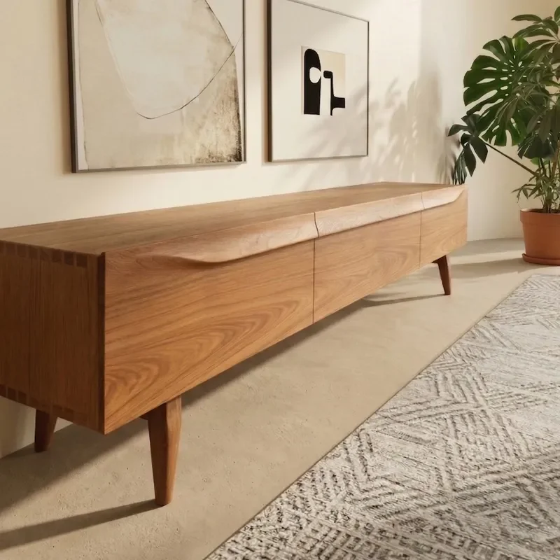 For Myanmar Wacheng Teak Log TV Cabinet North American Black Walnut Song Aesthetic Villa Living Room Wall Mounted Storage