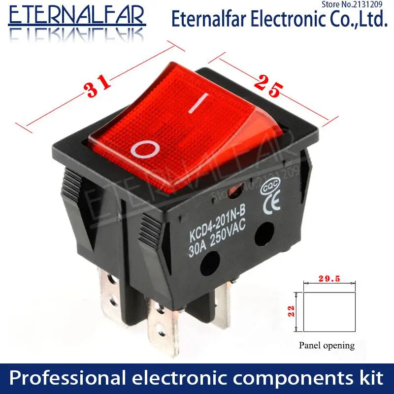 KCD4 Electric Welding Machine Switch Ship Type Switch With Red Light 30A 250V AC Electric Oven Electric Heater Switch 4PIN T8555