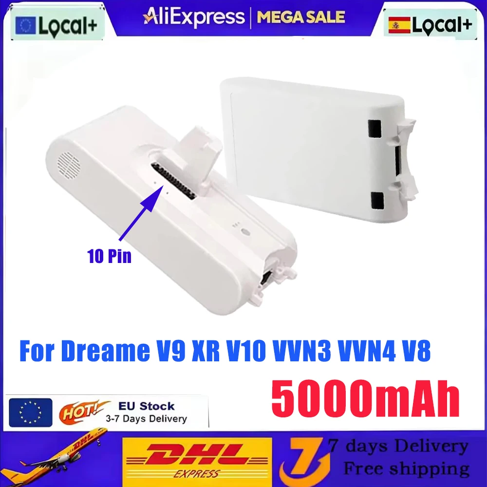 Batteria agli ioni di litio da 5000 mAh per aspirapolvere portatile senza fili Dreame V8 V10Pro V9P XR VVN3 VVN5, ricambio per batteria