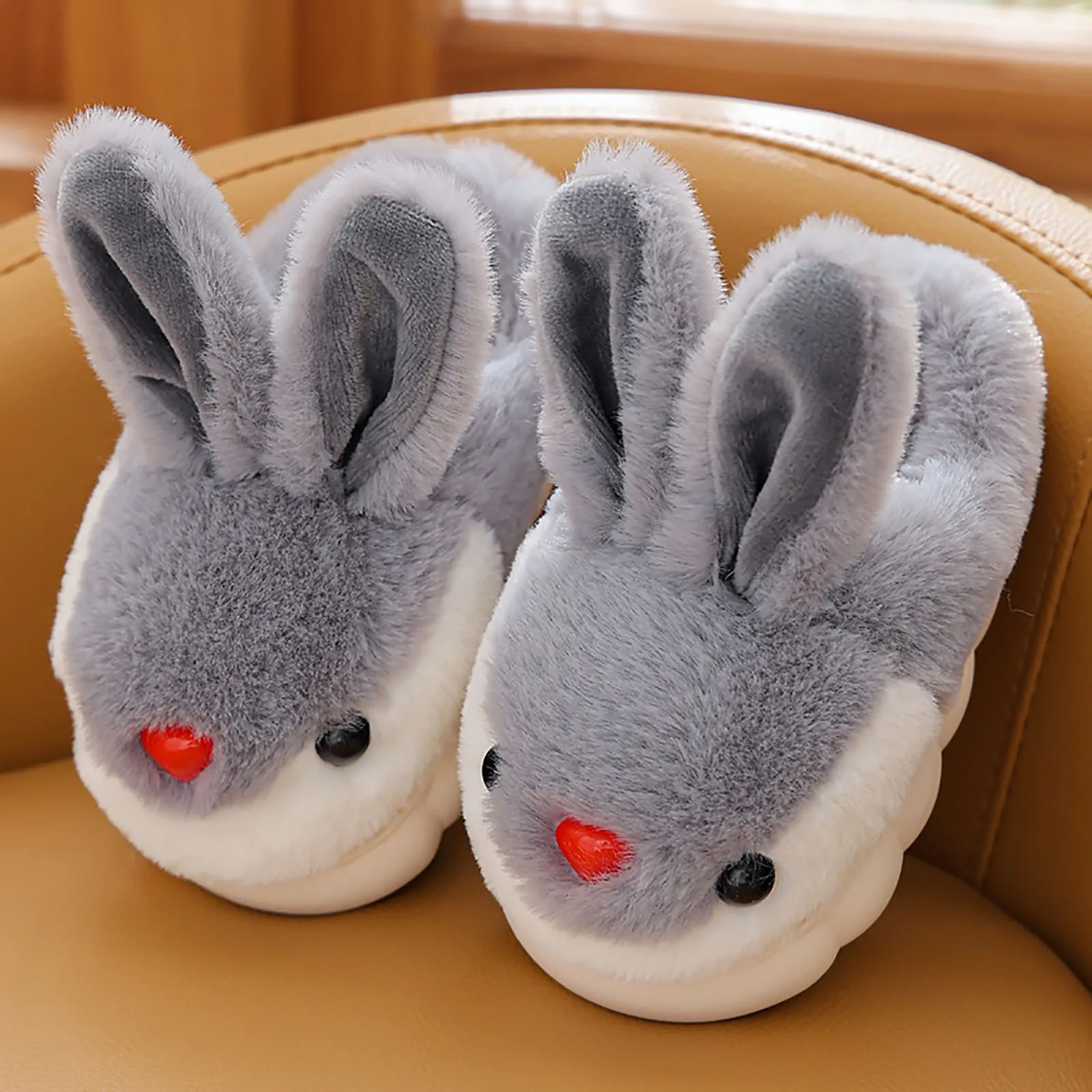 Children Cotton Bag Heel Slippers Warm Winter Cartoon Cute Rabbit Boys Girls Soft Sole Non-slip Home Kids Plush Animals Slippers