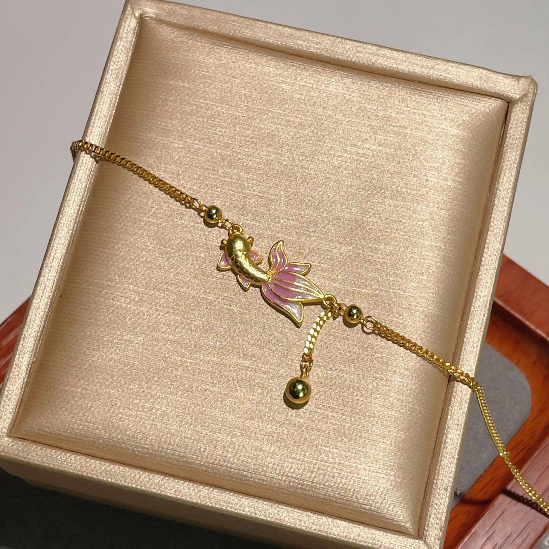S925 Sterling Silver Enamel Koi Bracelet Women Chinese Style Resin Delicate Lucky Fortune Blessing Adjustable Jewelry Prosperity