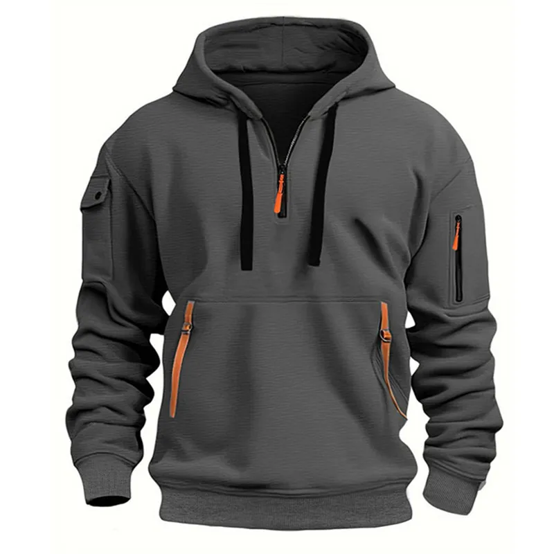Men's Hoodie Multi Pocket Zipper Casual Sports Hoodie Men/Women Plus Size Loose Pullover Fashion Sweatshirt Long-Sleeve tops - Image 5