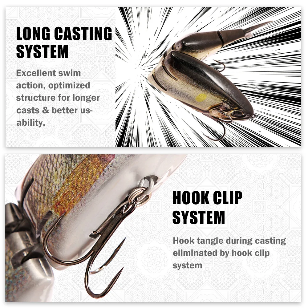 B&U Glide Swimbait 190mm Schwimmender Mehrteiliger Harter Köder für Hecht, Barsch, Wels, Süßwasser- und Salzwasser-Angeln – Detail 4