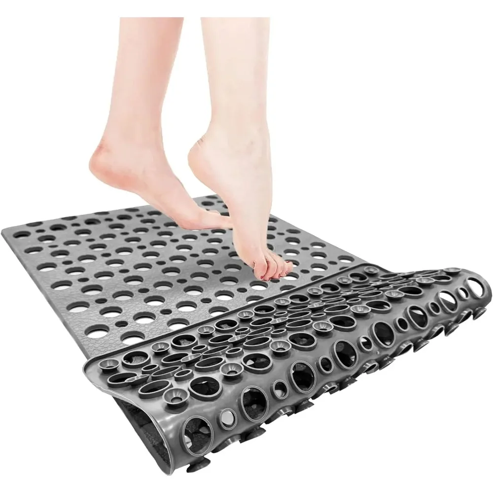 Shower Mats Non Slip Anti Mould Bath Slip Mat TPE Bathtub Mat with Drain Holes Suction Cups Bath Mats Anti Slip Shower Bath Mat