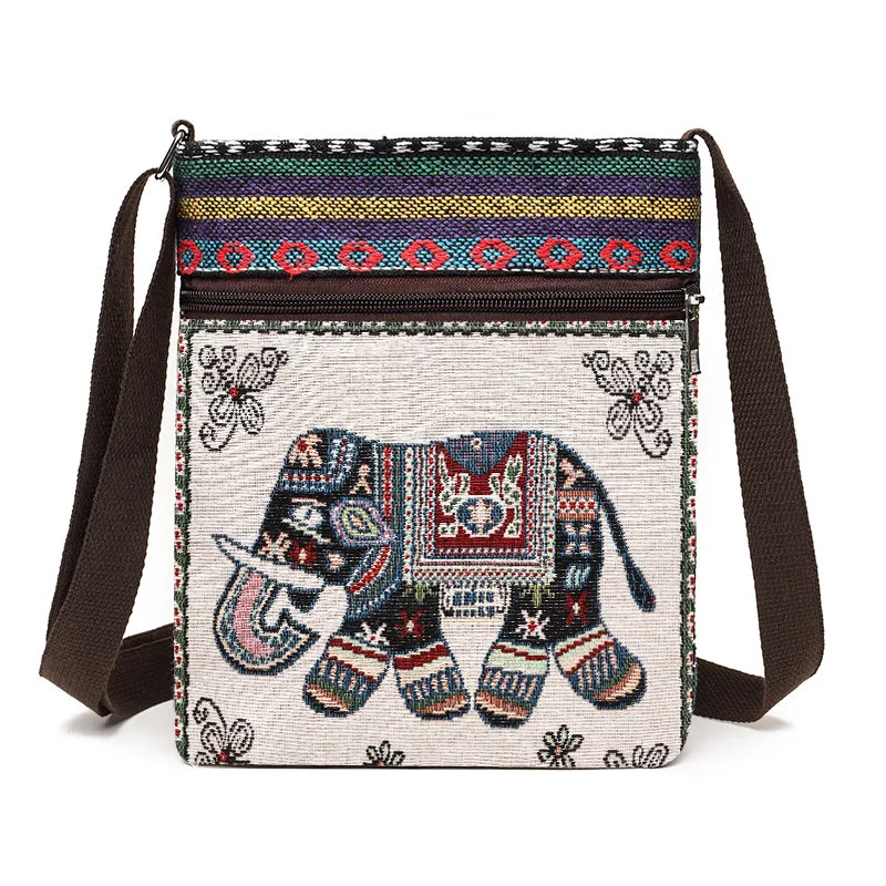 Lady Crossbody Shoulder Bag Phone Purse Handbag Pouch Ethnic Style Embroidered Messenger Bag Retro Small Canvas Bag Bolsa