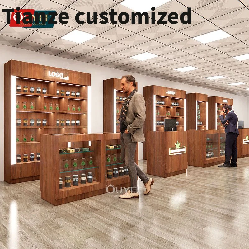 Customized-Wooden Cabinet Wall Display Rack Shelf Glass Cigarettes Display Rack Smoke Shop Display Rack