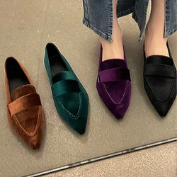 Mulheres de luxo veludo mocassins moda apontou toe mocassins senhoras 2023 primavera nova roxo veludo sapatos planos ballet