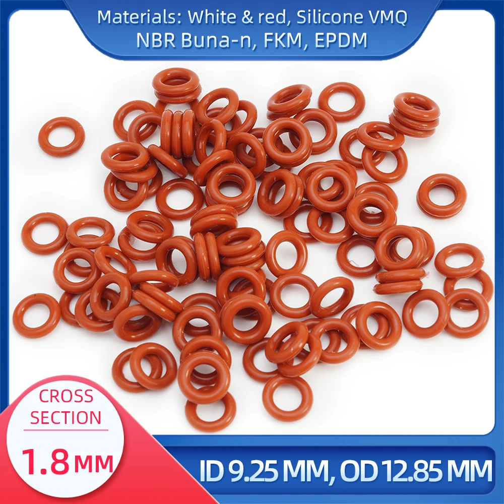 

O Ring CS 1.8 mm ID 9.25 mm OD 12.85 mm Material With Silicone VMQ NBR FKM EPDM ORing Seal Gaske