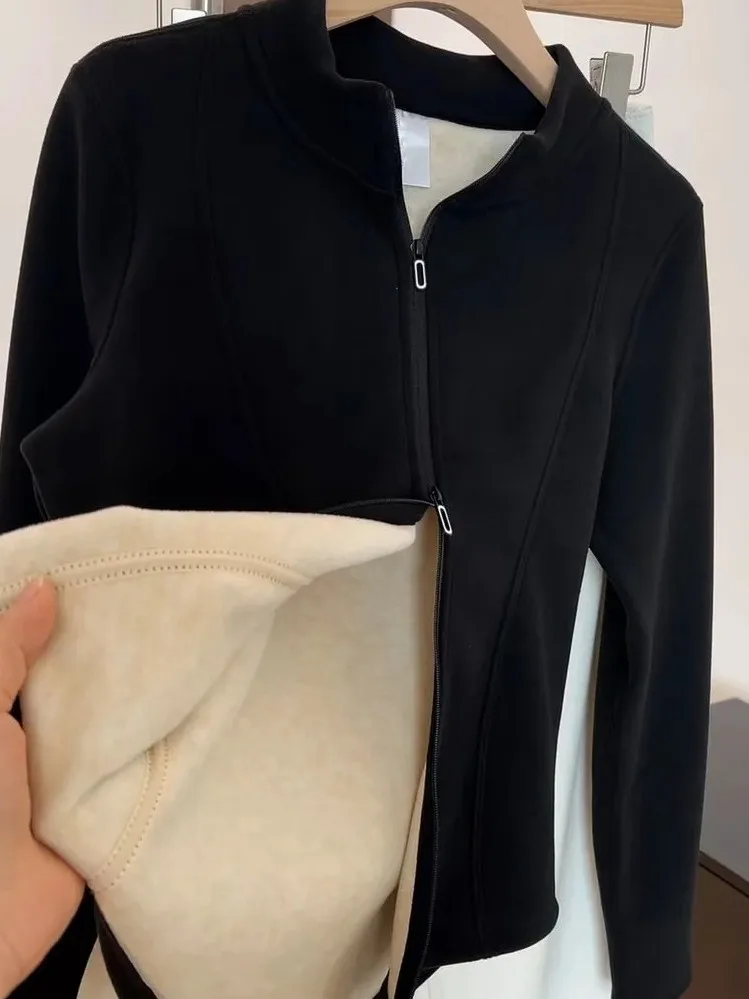 

Женская куртка с флисовой подкладкой, прочная молния, теплый базовый слой, модный корейский стиль, цветная