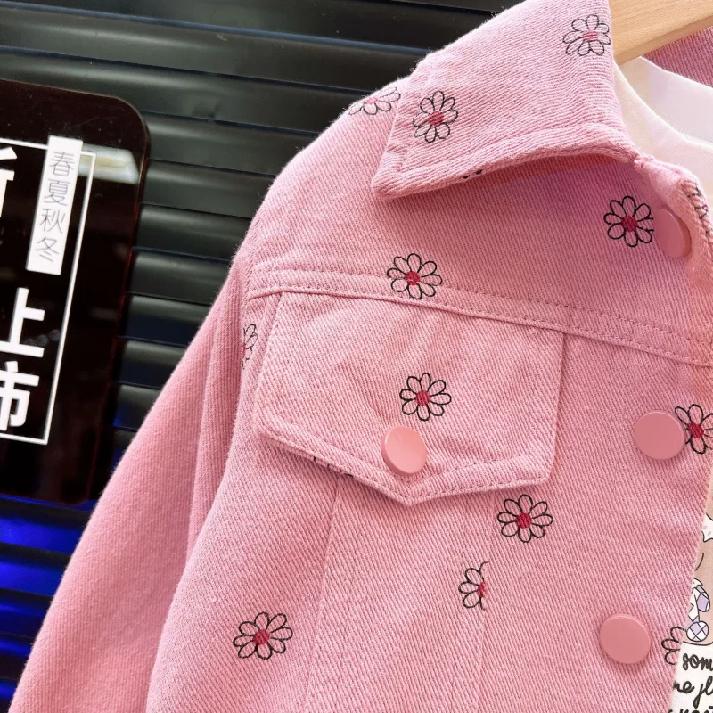 

Girls Suit2025Spring and Autumn New Fashion Baby Girl Denim Print Jacket and Pants Two-Piece Set Stylish Outfit