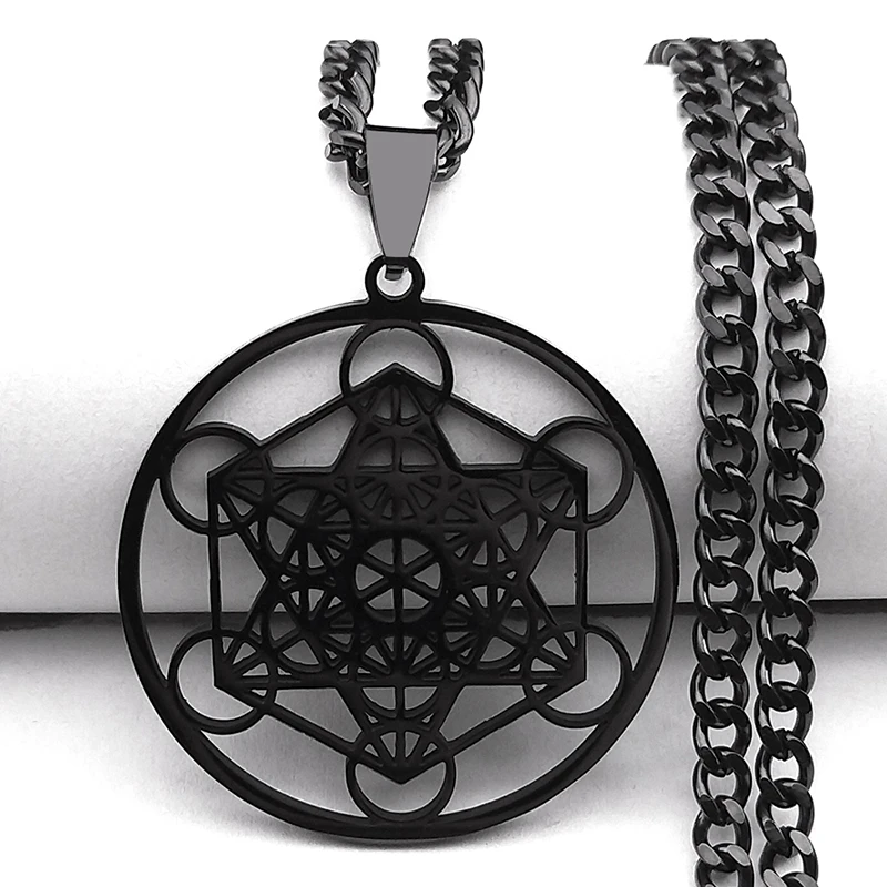 Heilige Geometrie Metatron-Würfel Halskette für Frauen Männer Edelstahl Goldfarben Kraftvolles Amulett Chakra Spiritueller Schmuck Geschenke – Detail 9
