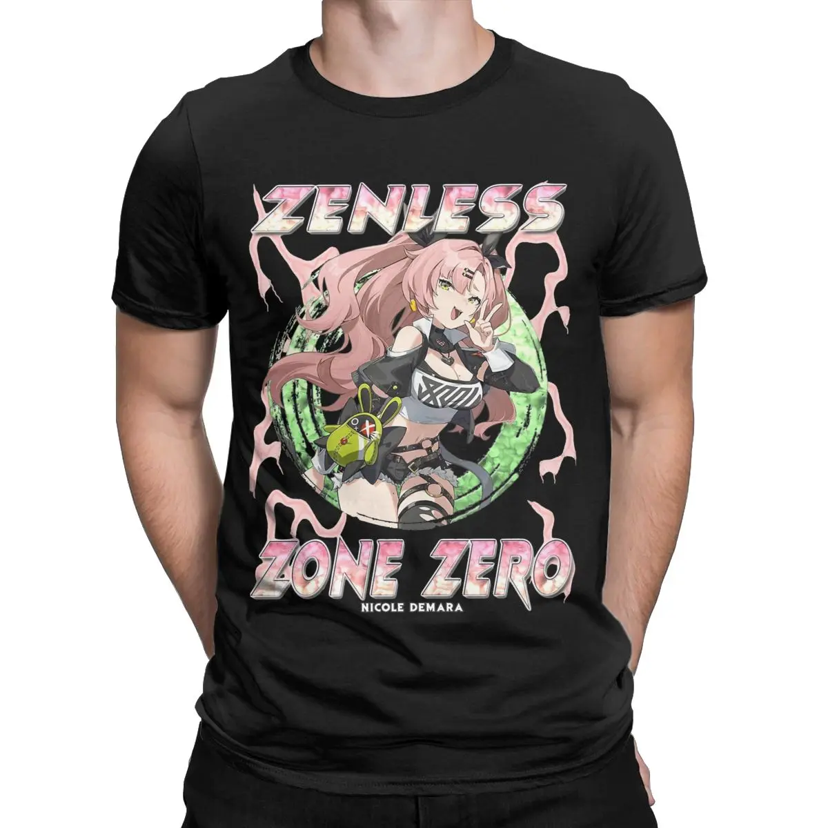 Vintage Zenless Zone Zero Nicole Demara T-Shirts for Men O Neck Cotton T Shirts Short Sleeve Tees Plus Size Clothing