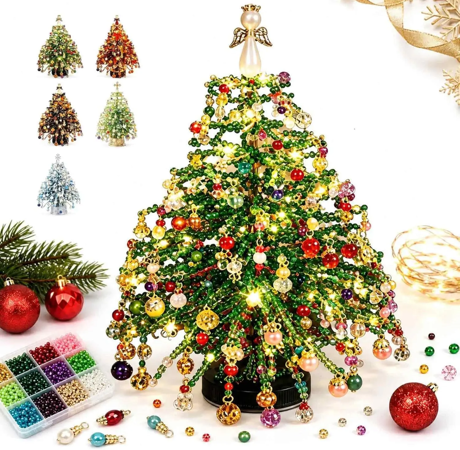 DIY Beaded Christmas Tree Kit, Handmade Mini Desk Xmas Bead Art (Blue) - view 4