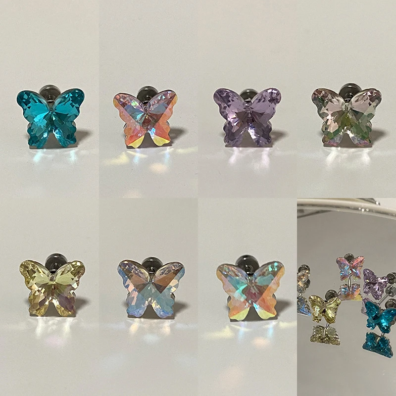 Fashion Sweet Cool Shiny Tiny Butterfly Stud Earrings For Women Girls Transparent Mini Ear Bone Nail Daily Accessories Gifts image 5