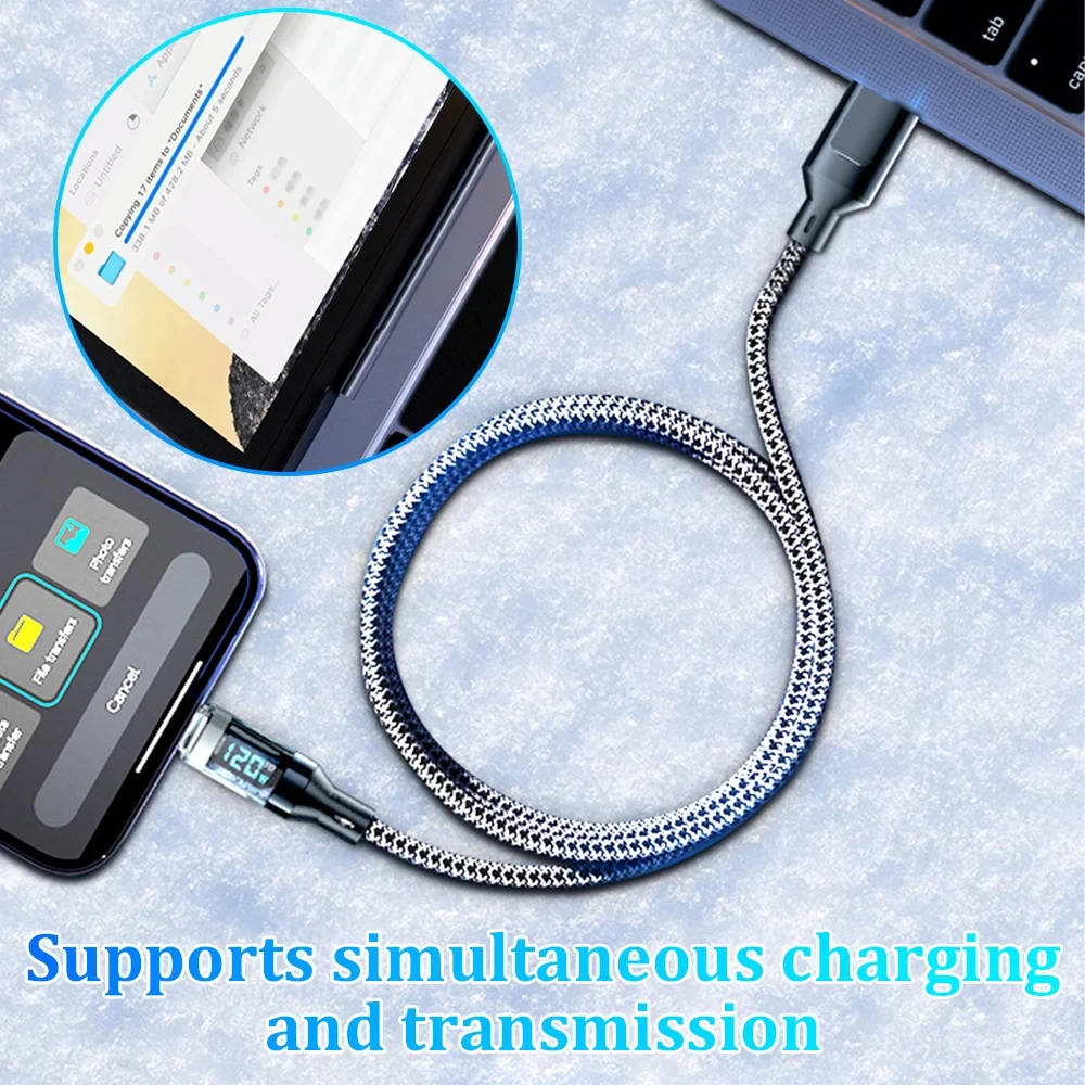 120W Type C to Type C Cable Phone Super Fast Charging Cable With LED Display USB To Type-C Data Cord For Xiaomi Samsung Huawei