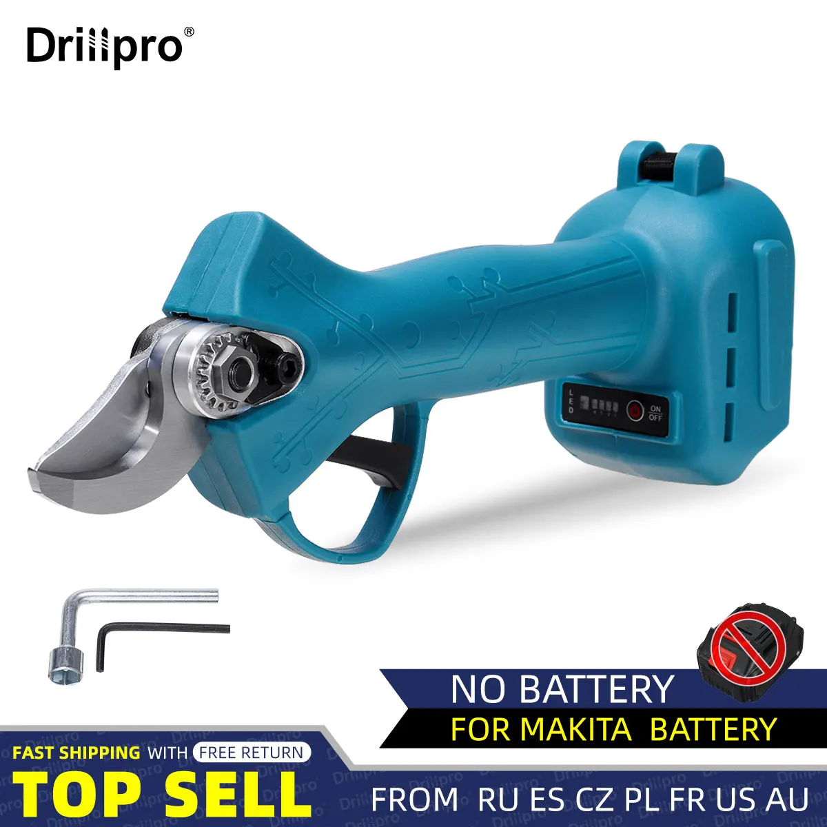 Drillpro-Sécateur électrique sans fil sans balais, sécateur de bonsaï, coupe-branches d\'arbres fruitiers, compatible avec Makita, batterie 18V