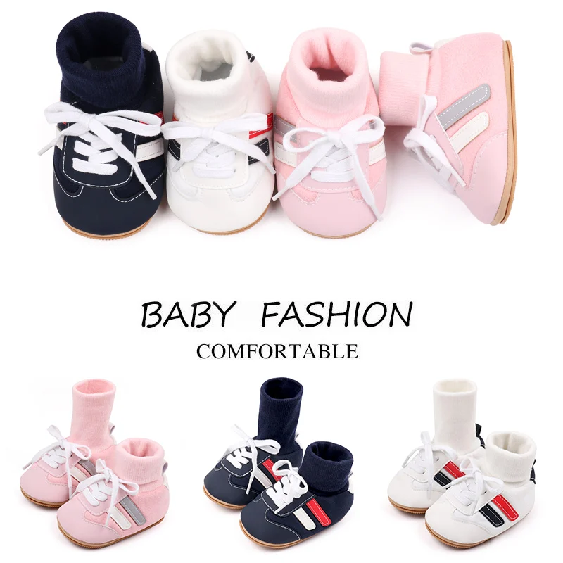 Baby Shoes Soft Cotton Ankle-covered Sock Style Sneaker High Quality Sole Toddler Prewalking Shoes Classical Design 2024 BXC3182