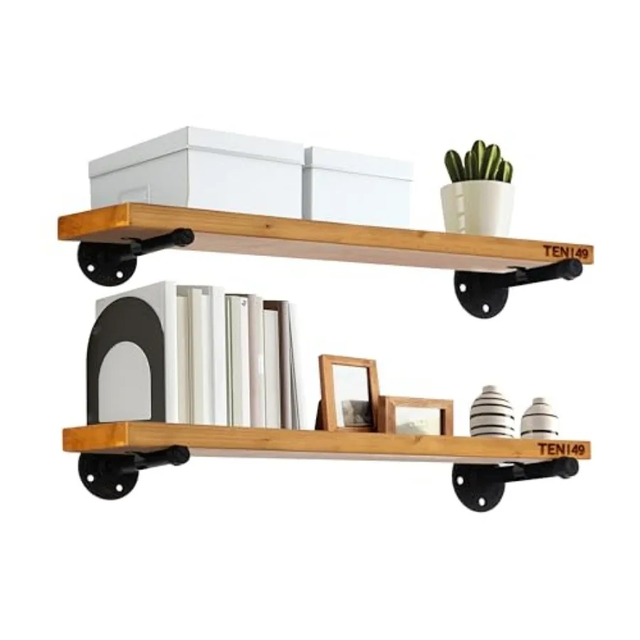 

Настенные полки из натурального дерева в деревенском стиле - 4 широких маленьких полки из деревянных труб в индустриальном стиле - Настенные полки-трубы в стиле фермерского дома, мебель B