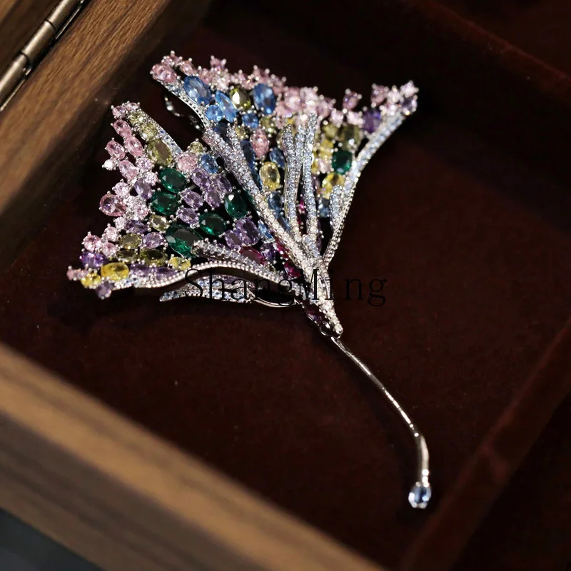 

CL Bright Luxury Color Zircon Ginkgo Biloba Brooch Female, Niche Fashion Corsage
