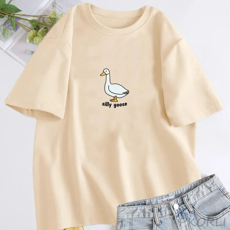 Silly Goose T-Shirt Women Trendy Unisex T Shirt Summer Cotton Short Sleeve Fuuny Goose Tshirts Tops Unisex Aesthetic Clothing