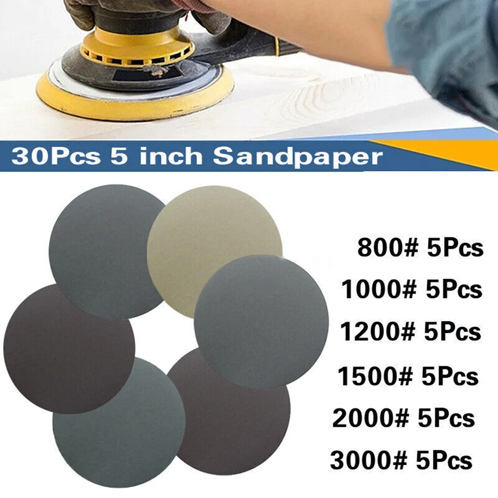30 قطعة 125 مللي متر أقراص الصنفرة الرطبة والجافة منصات الصنفرة حصى 800-3000 طحن الصنفرة مجموعة لطحن سيارة أثاث خشبي معدني #2