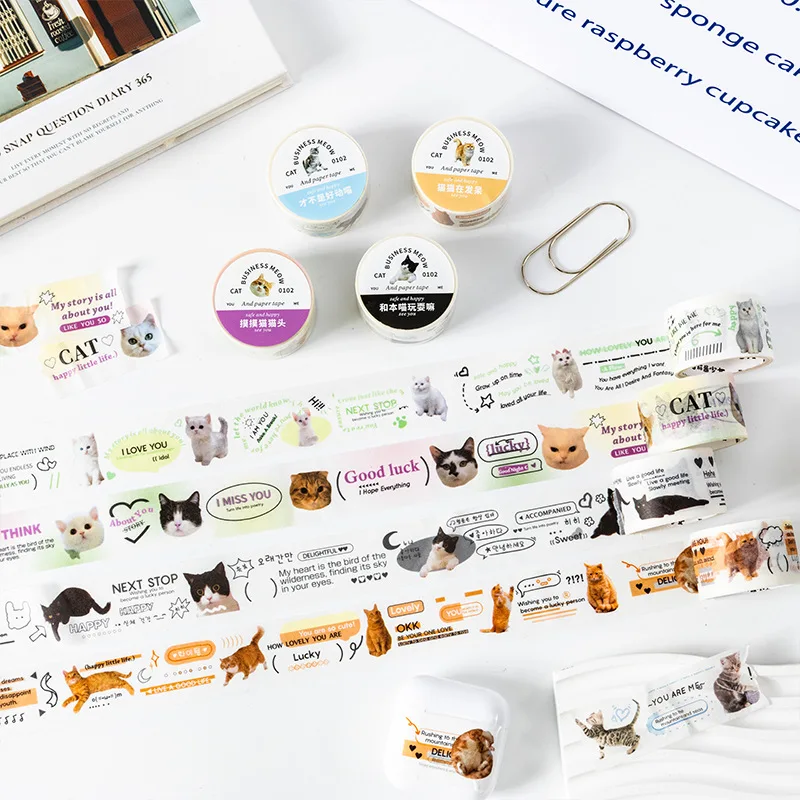 

6 Styles, 200cm Per Roll, Washi Sticker Tape, Cute Work Cat Stickers DIY Collage, Handmade Material Stickers