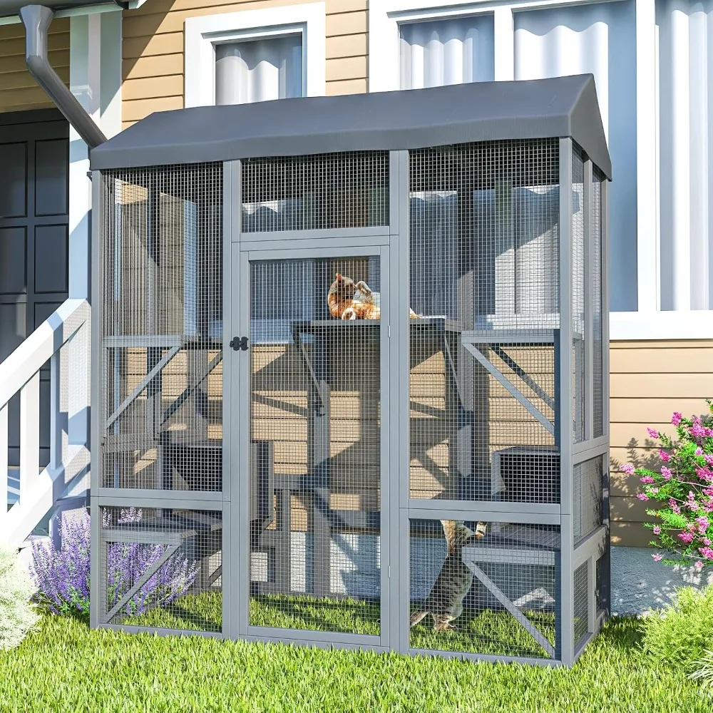 

72 inch Catio Outdoor Cat Enclosure, Large Cat Catio for Multiple Cats, Outdoor Cats Enclosure with Waterproof Cover, Sunshine