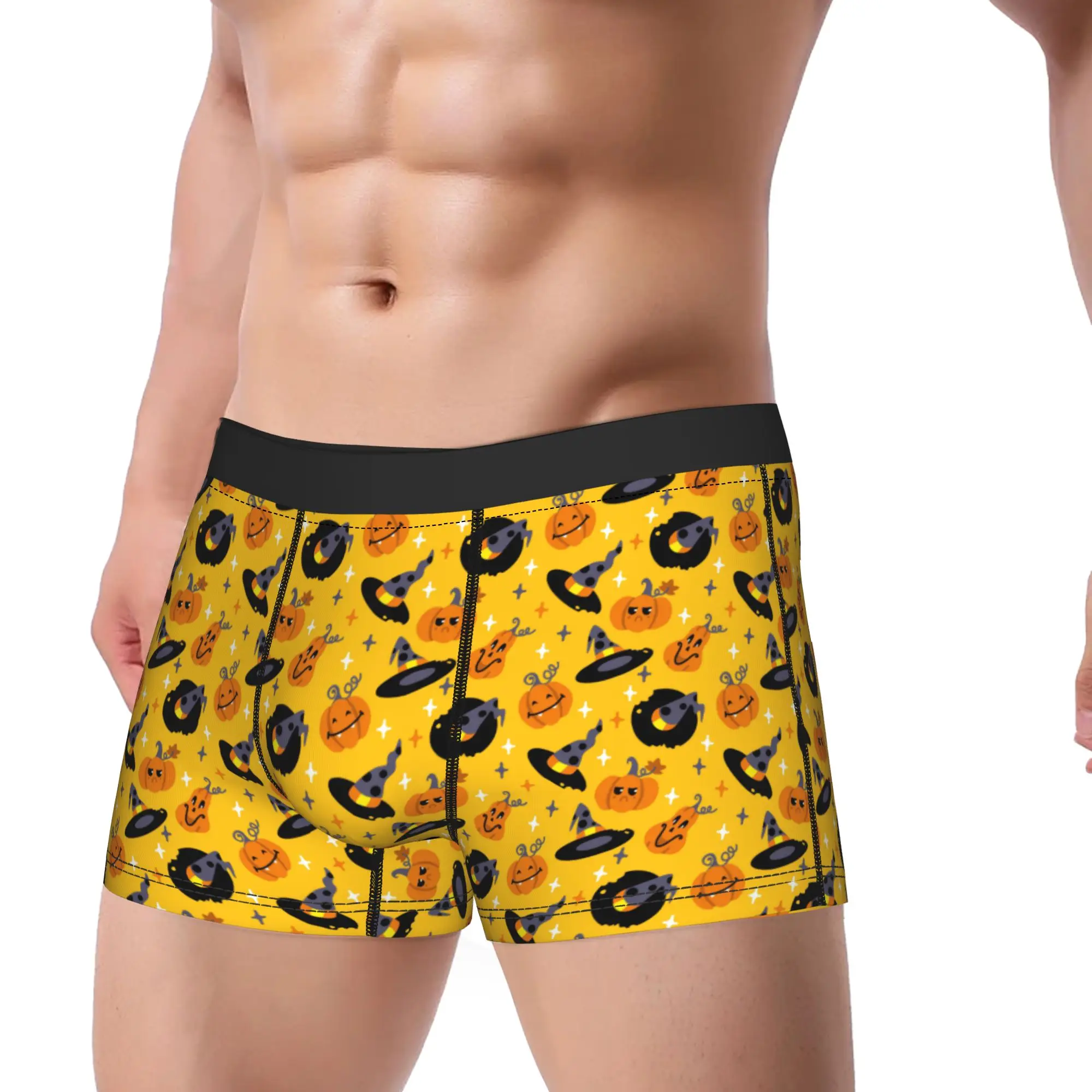 Men Cartoon Halloween Ghost Pumpkin Long Underwear  Humor Boxer Briefs Shorts Panties Male Breathable Underpants M-XXL