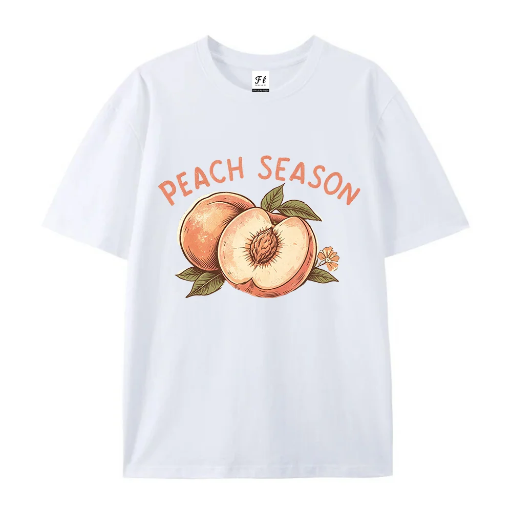 Peach Season Vintage Graphic Shirt Retro Peach Print Fuuny Fashion Cotton Trendy Casual Short Sleeve Tee Gift for Plant Lovers
