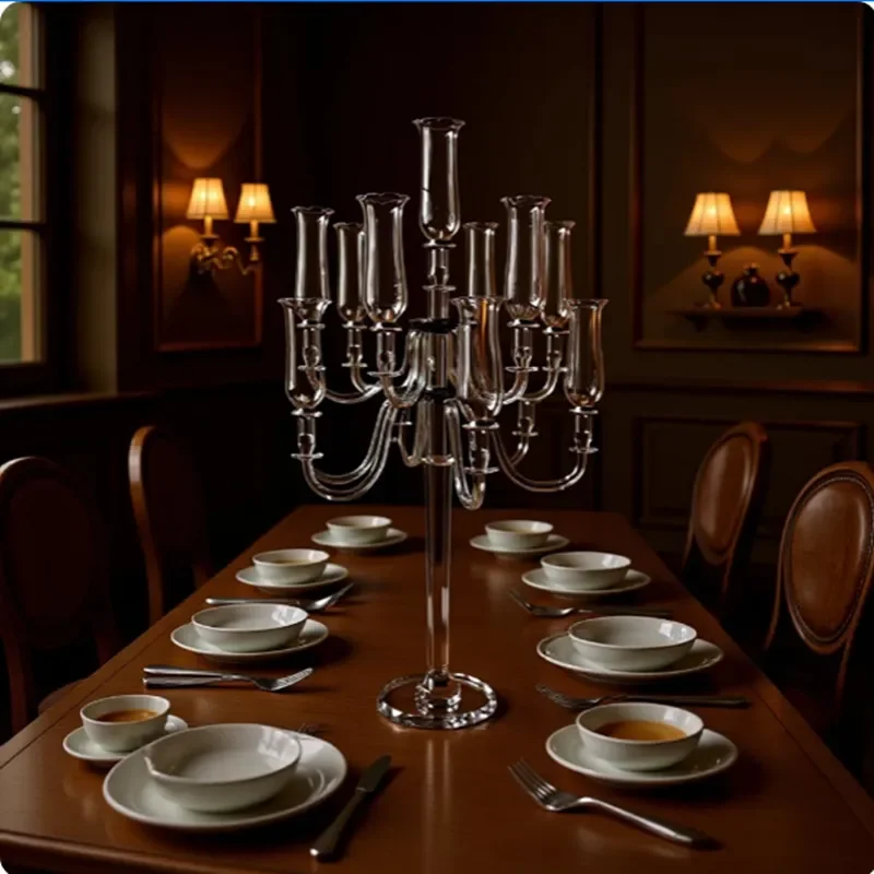 European Style Glass Crystal Candlestick Multi Head Tall Transparent Centerpiece for Wedding Party Home Dining Table