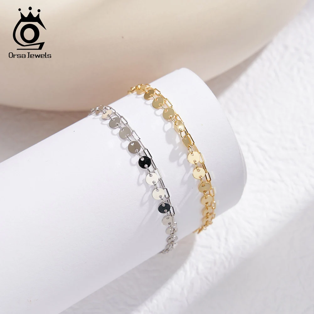 

ORSA JEWELS, натуральная цепочка из стерлингового серебра 925 пробы, двухслойный штабелируемый браслет, шикарный браслет, лето 2022, дизайнерские украшения SB199