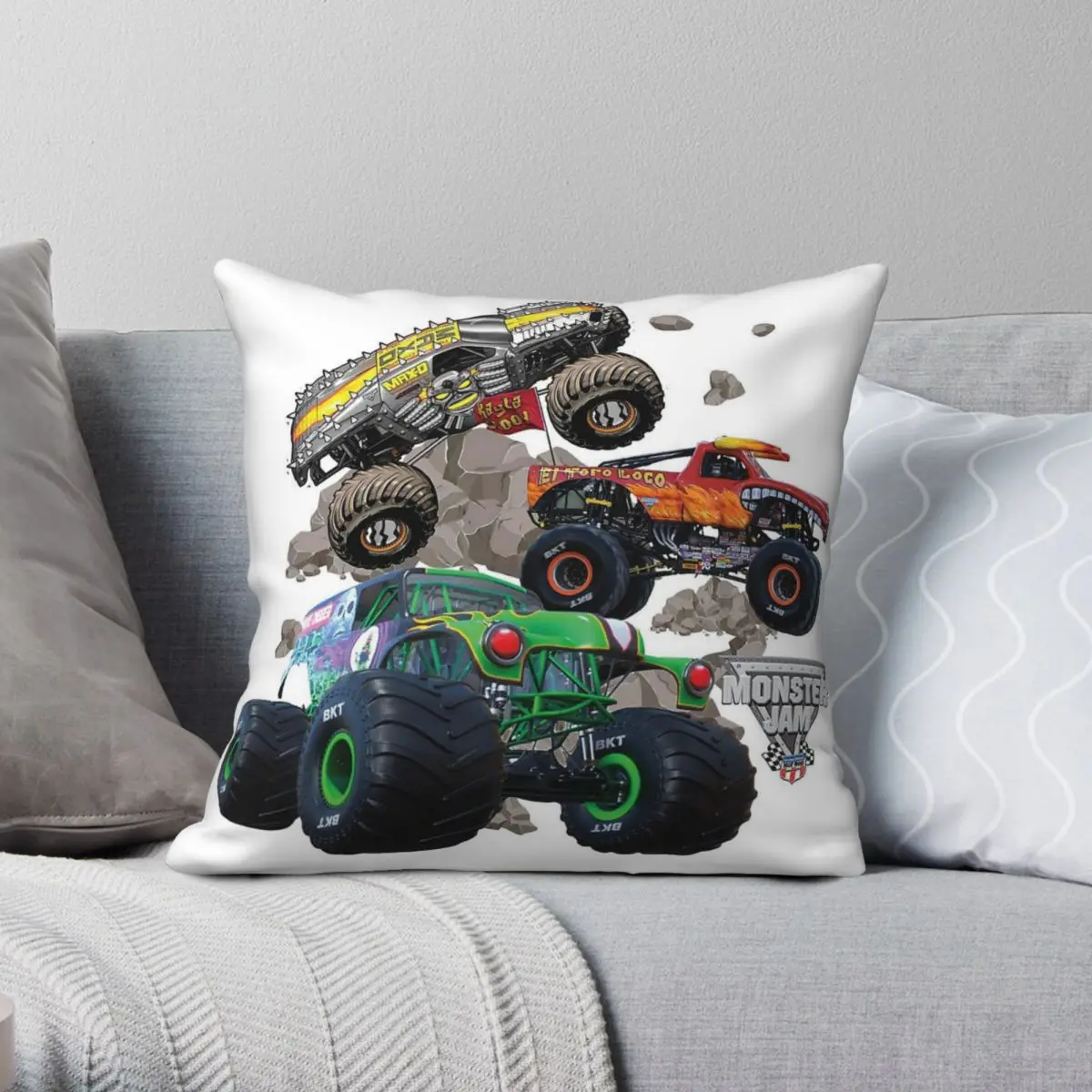 Monster Jam Grave Digger Trucks Square Pillowcase Polyester Linen Velvet Pattern Zip Decorative Bed Cushion Cover Wholesale