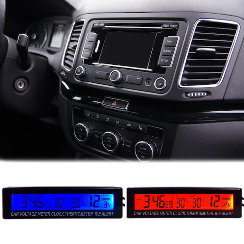 3 in 1 Multifunctional Digital LCD Screen Car Voltage Clock Thermometer Auto Thermometer Voltmeter Temperature Monitor 40% off